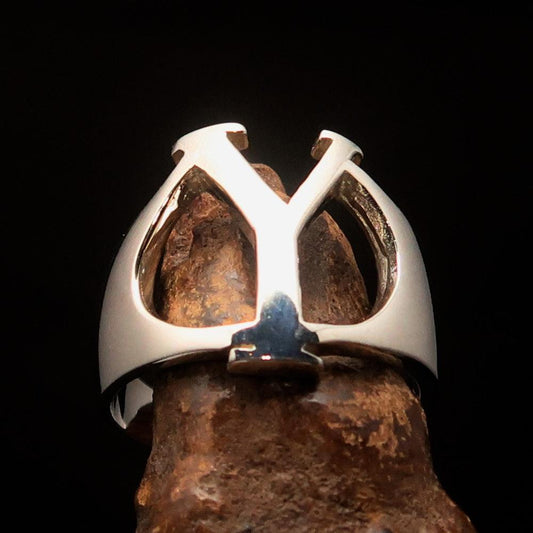 Men's Greek upper case Capital Letter Initial Ring Upsilon - Sterling Silver - BikeRing4u
