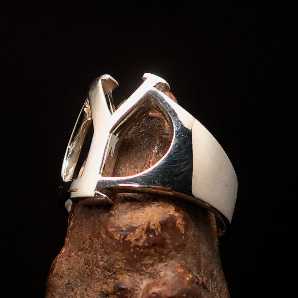 Men's Greek upper case Capital Letter Initial Ring Upsilon - Sterling Silver - BikeRing4u