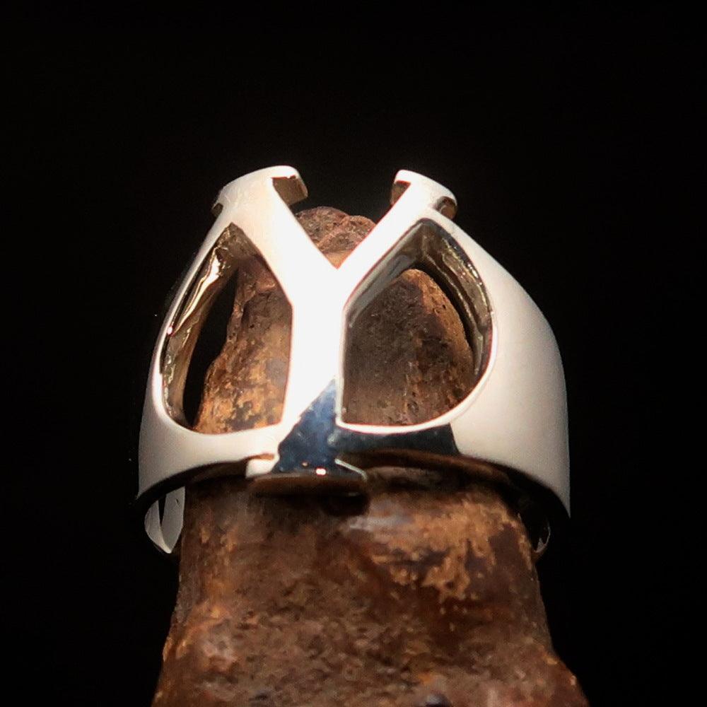 Men's Greek upper case Capital Letter Initial Ring Upsilon - Sterling Silver - BikeRing4u