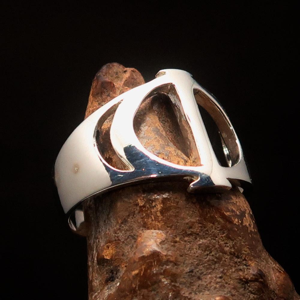 Men's Greek upper case Capital Letter Initial Ring Phi - Sterling Silver - BikeRing4u