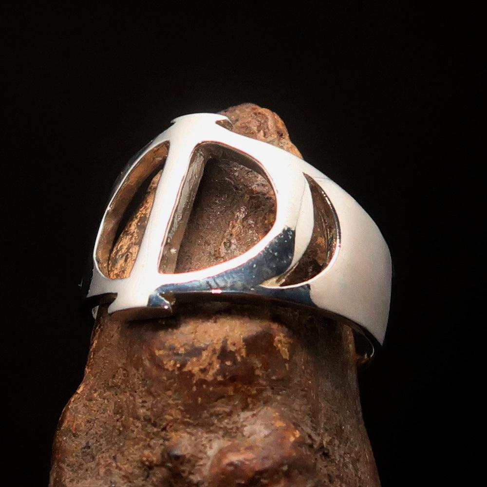 Men's Greek upper case Capital Letter Initial Ring Phi - Sterling Silver - BikeRing4u