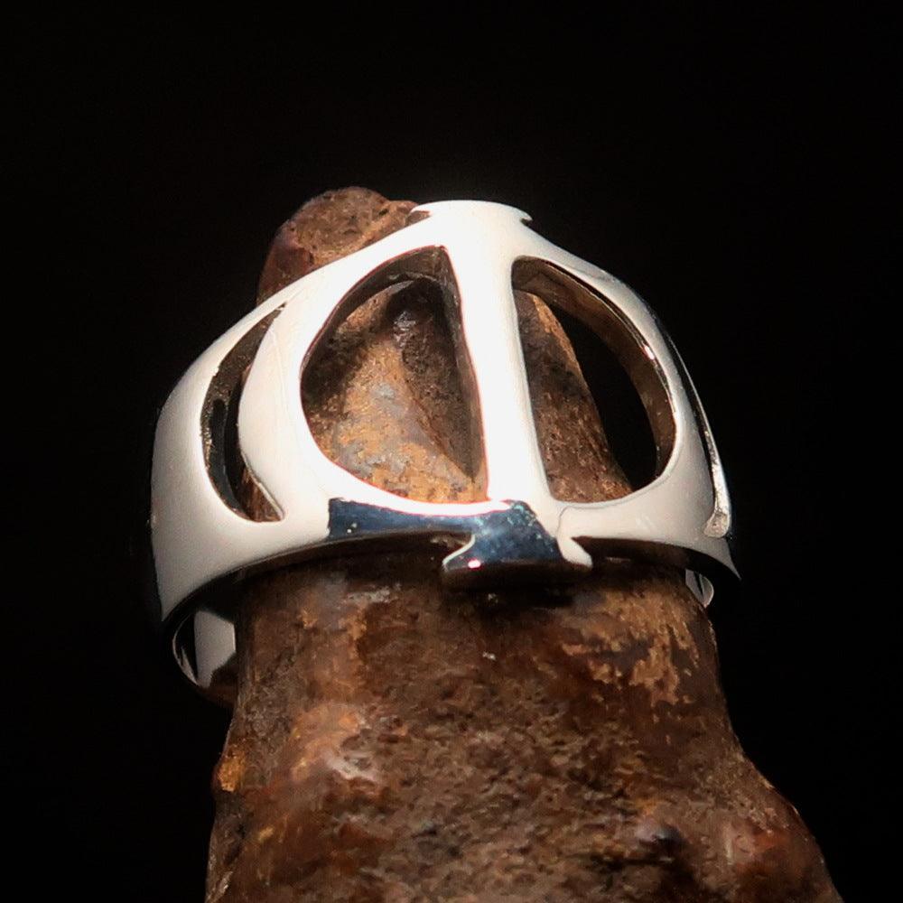 Men's Greek upper case Capital Letter Initial Ring Phi - Sterling Silver - BikeRing4u