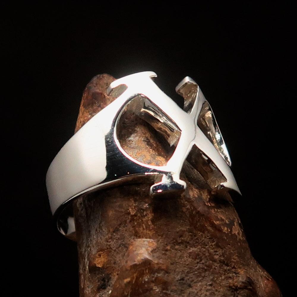 Men's Greek upper case Capital Letter Initial Ring Chi - Sterling Silver - BikeRing4u