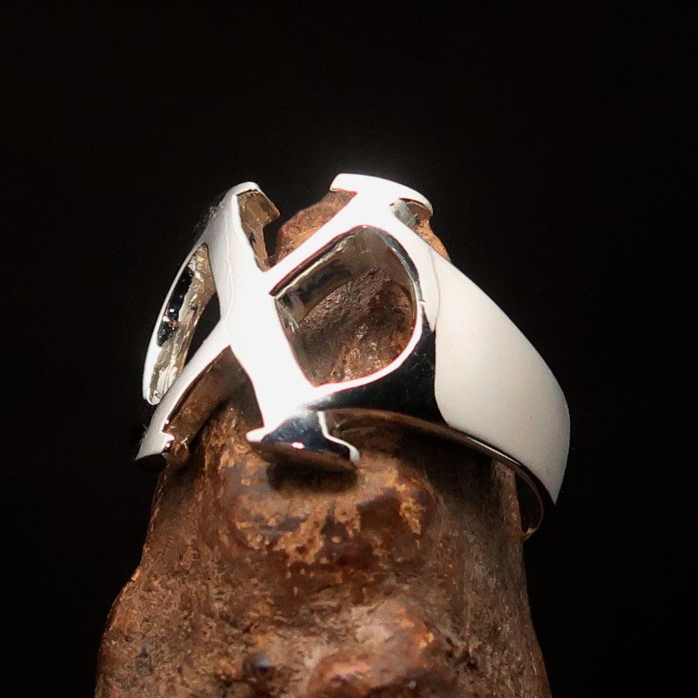 Men's Greek upper case Capital Letter Initial Ring Chi - Sterling Silver - BikeRing4u