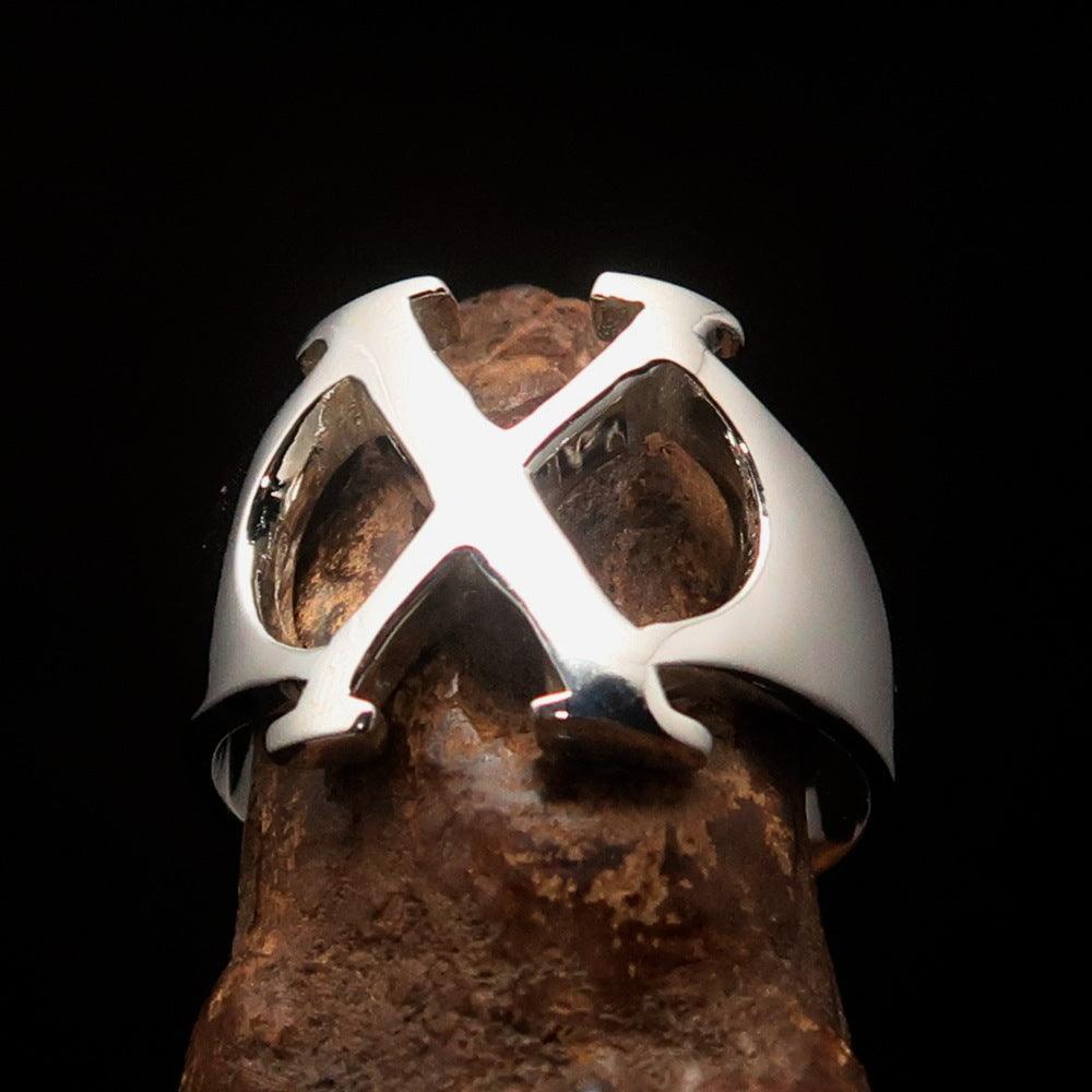 Men's Greek upper case Capital Letter Initial Ring Chi - Sterling Silver - BikeRing4u