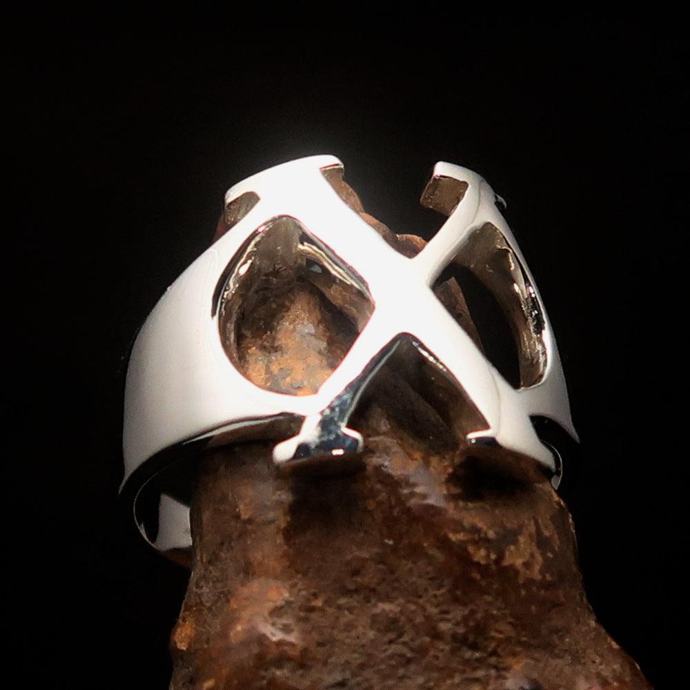 Men's Greek upper case Capital Letter Initial Ring Chi - Sterling Silver - BikeRing4u