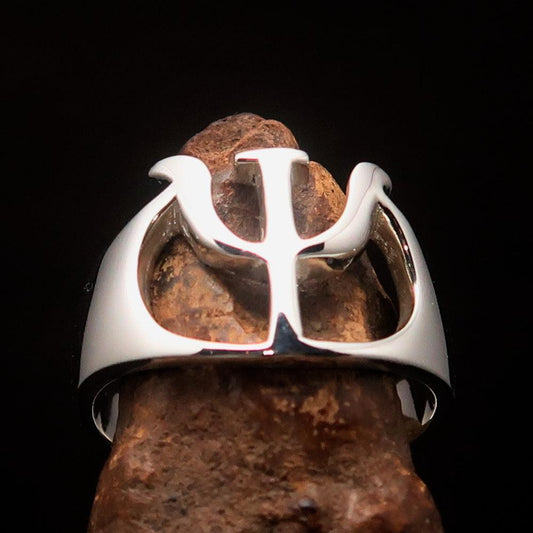 Men's Greek upper case Capital Letter Initial Ring Psi - Sterling Silver - BikeRing4u