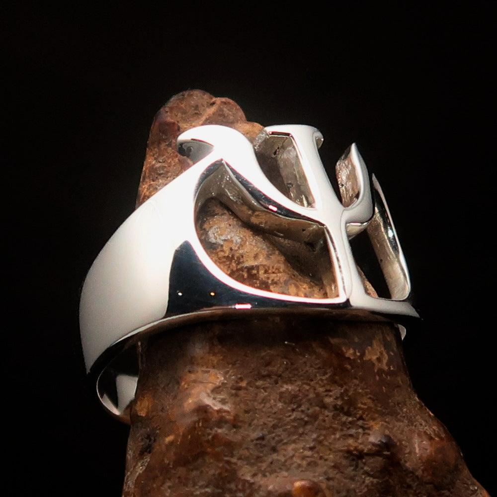 Men's Greek upper case Capital Letter Initial Ring Psi - Sterling Silver - BikeRing4u