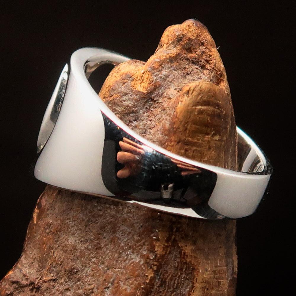 Men's Greek upper case Capital Letter Initial Ring Omega - Sterling Silver - BikeRing4u
