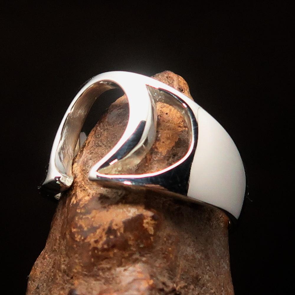 Men's Greek upper case Capital Letter Initial Ring Omega - Sterling Silver - BikeRing4u