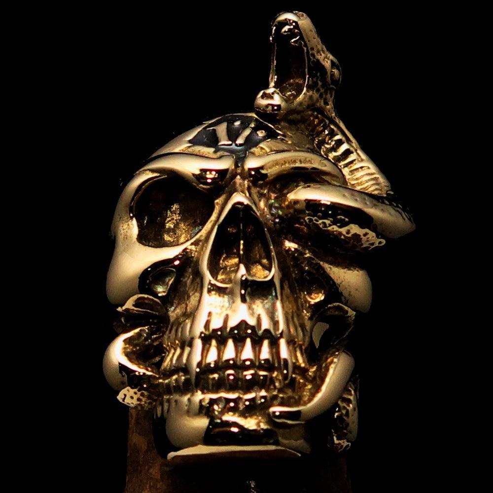 Excellent crafted Men's black 1% Snake Skull Outlaw Biker Ring - solid Brass - BikeRing4u