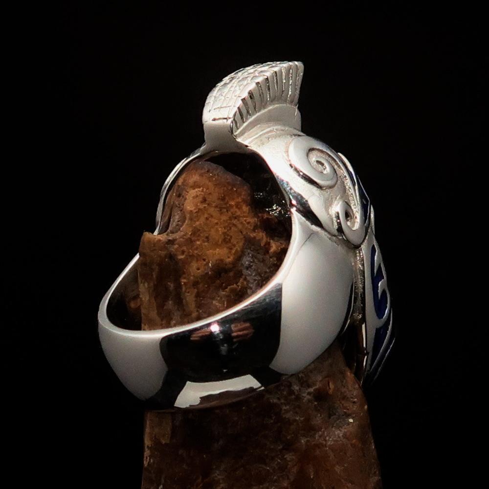 Excellent crafted Men's Skull Biker Ring blue Roman Centurion - Sterling Silver - BikeRing4u