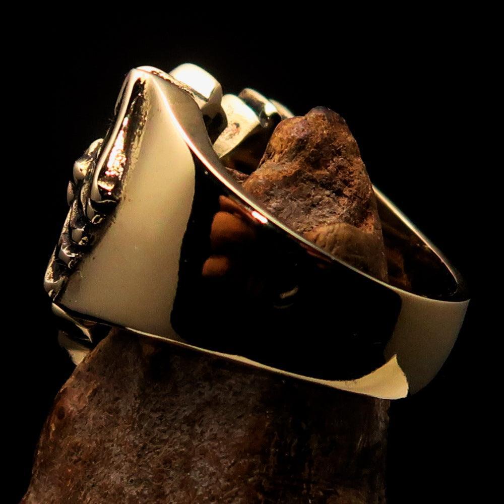 Excellent crafted Men's flying winged Cross Biker Ring - antiqued Brass - BikeRing4u