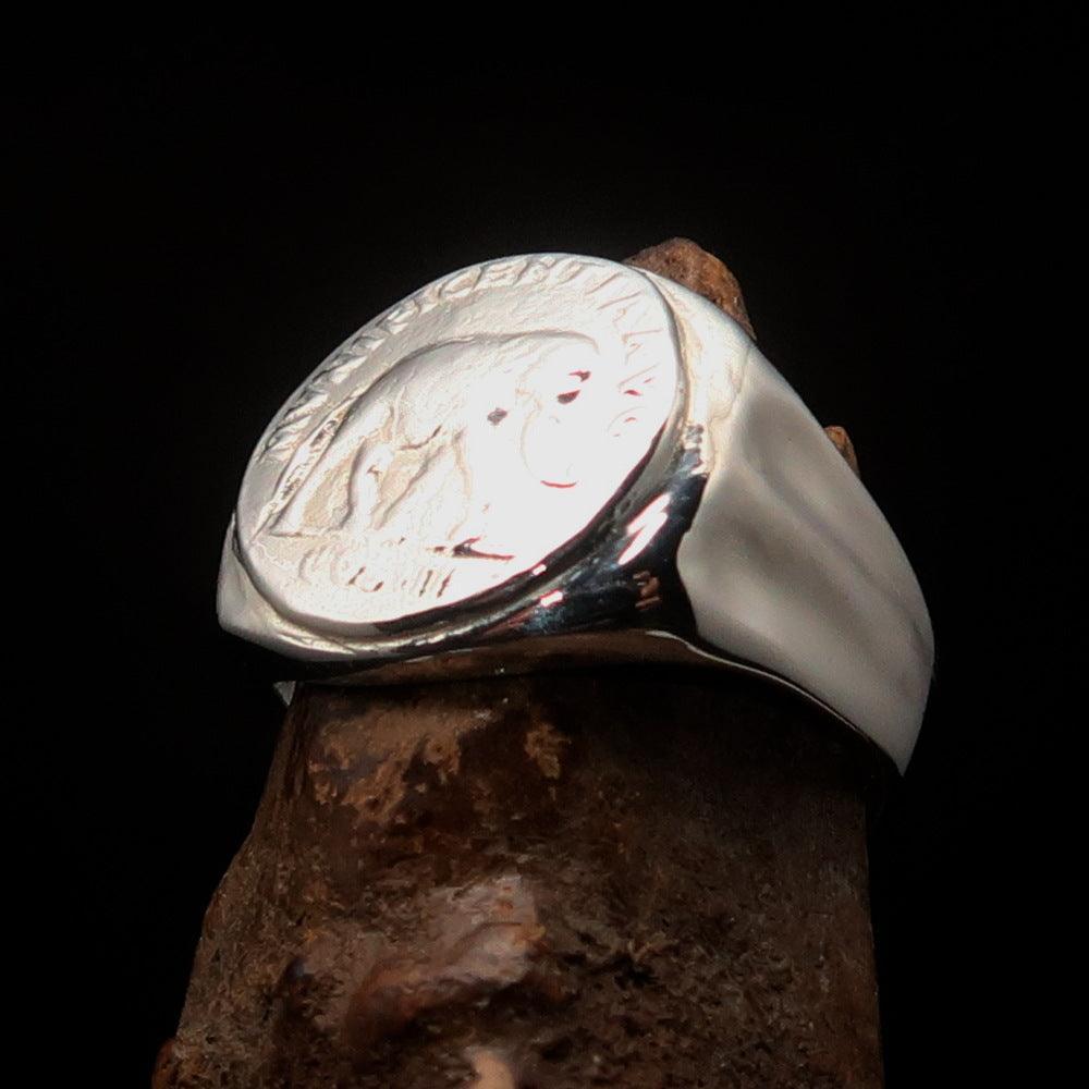 Men's Sterling Silver ancient Roman Coin Men's Elephant Ring Antonius Pius - BikeRing4u
