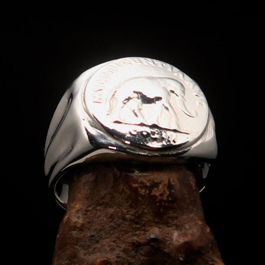 Men's Sterling Silver ancient Roman Coin Men's Elephant Ring Antonius Pius - BikeRing4u