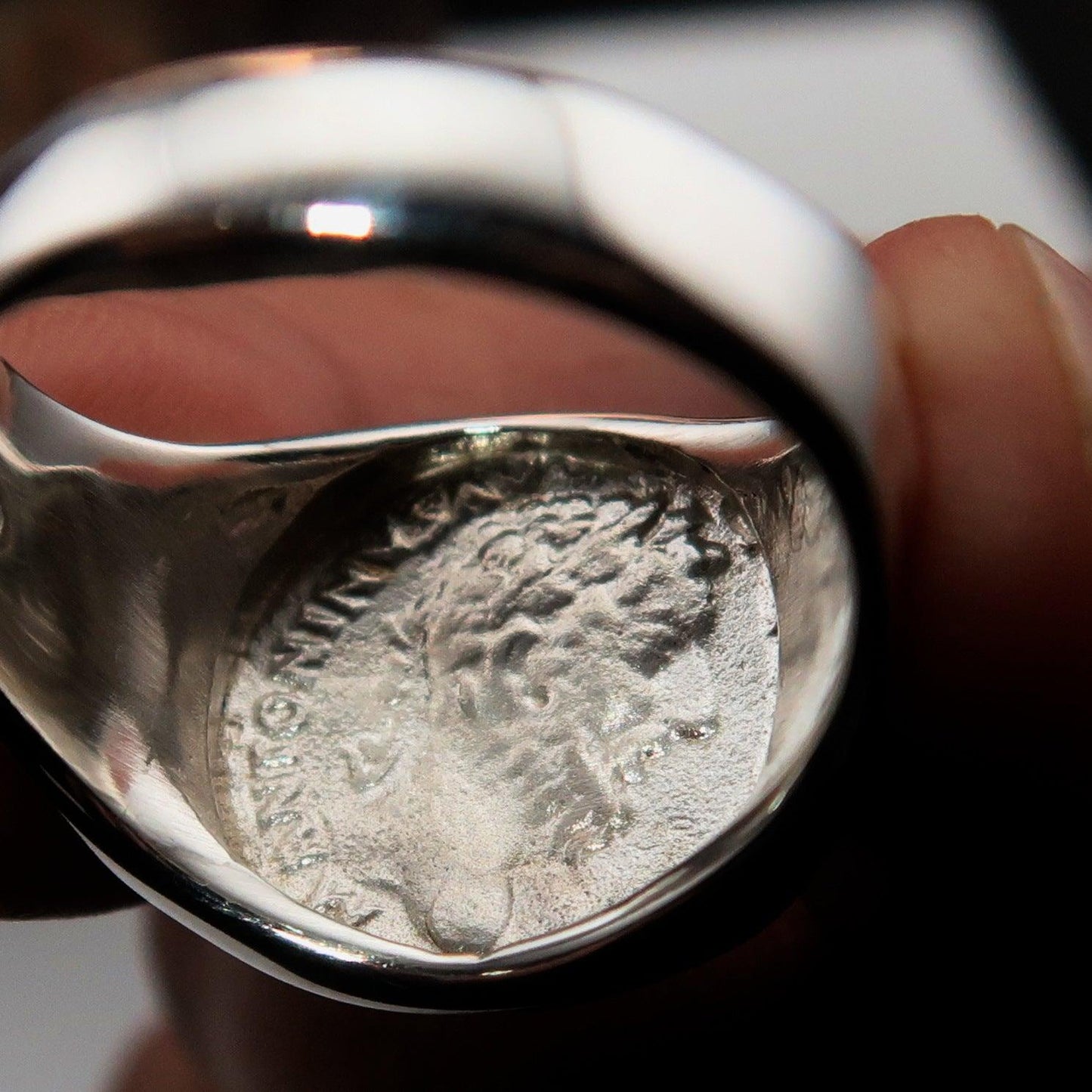 Men's Sterling Silver ancient Roman Coin Men's Elephant Ring Antonius Pius - BikeRing4u