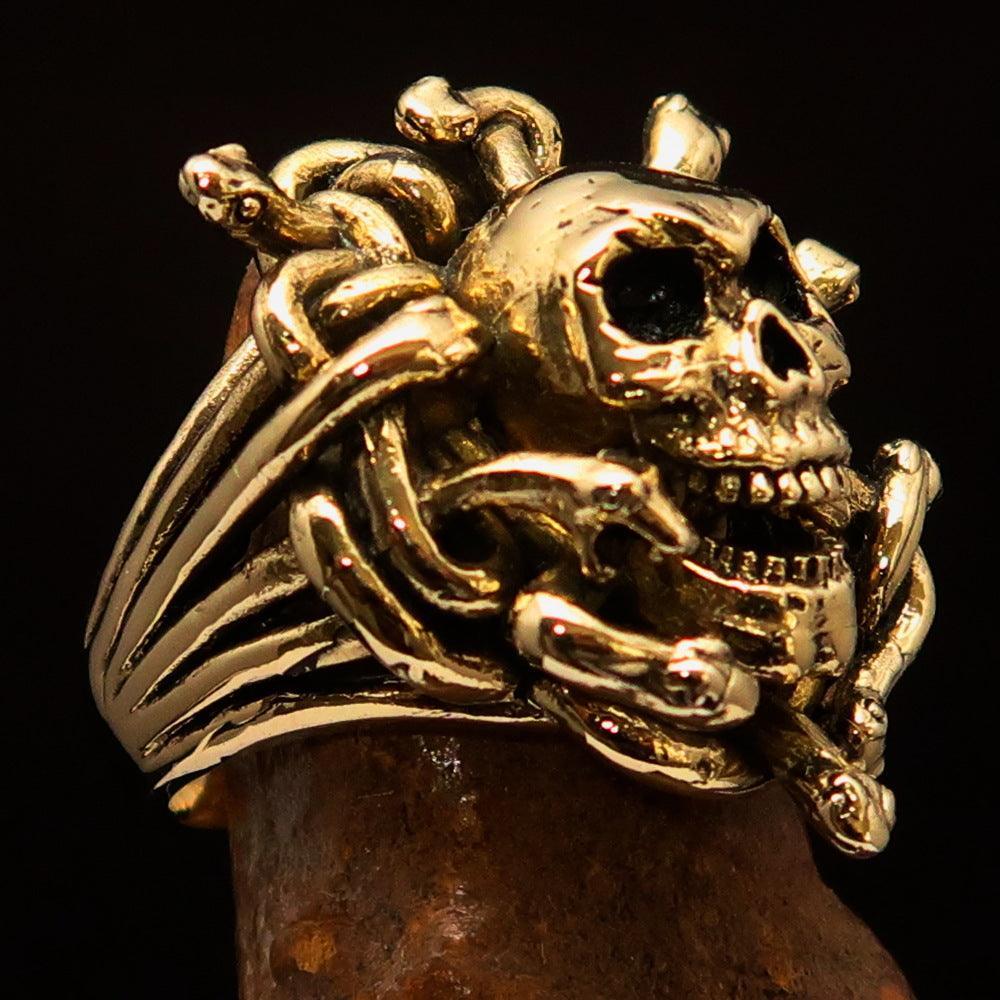 Excellent crafted Men's Medusa Head Skull Ring - antiqued Brass - BikeRing4u