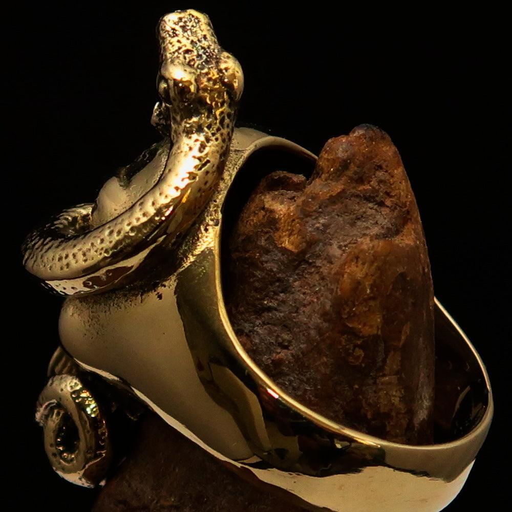 Excellent crafted Men's green 1% Snake Skull Outlaw Biker Ring - solid Brass - BikeRing4u
