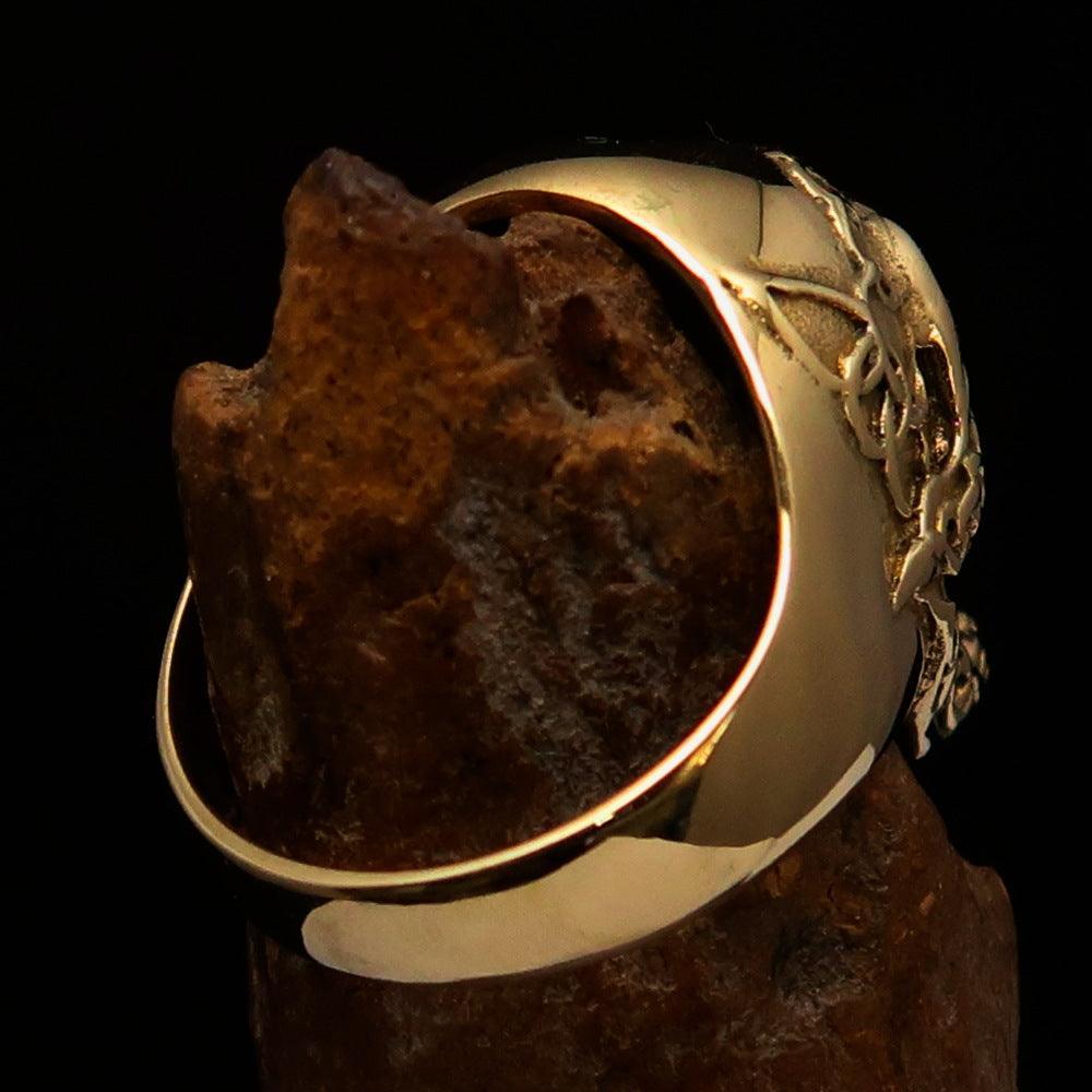 Excellent crafted Men's green 1% Runes Skull Outlaw Biker Ring - solid Brass - BikeRing4u