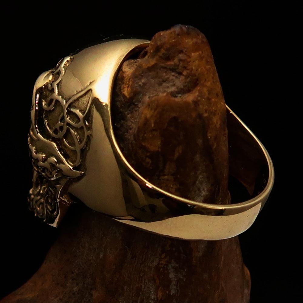 Excellent crafted Men's green 1% Runes Skull Outlaw Biker Ring - solid Brass - BikeRing4u