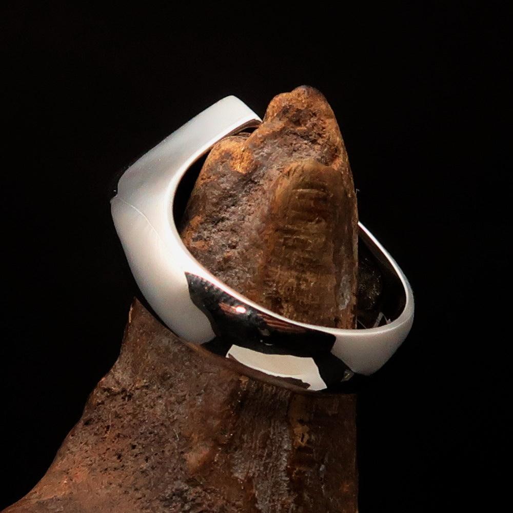 Men's Sterling Silver Biker Ring Diamond shaped green 1% Percent Outlaw Symbol - BikeRing4u