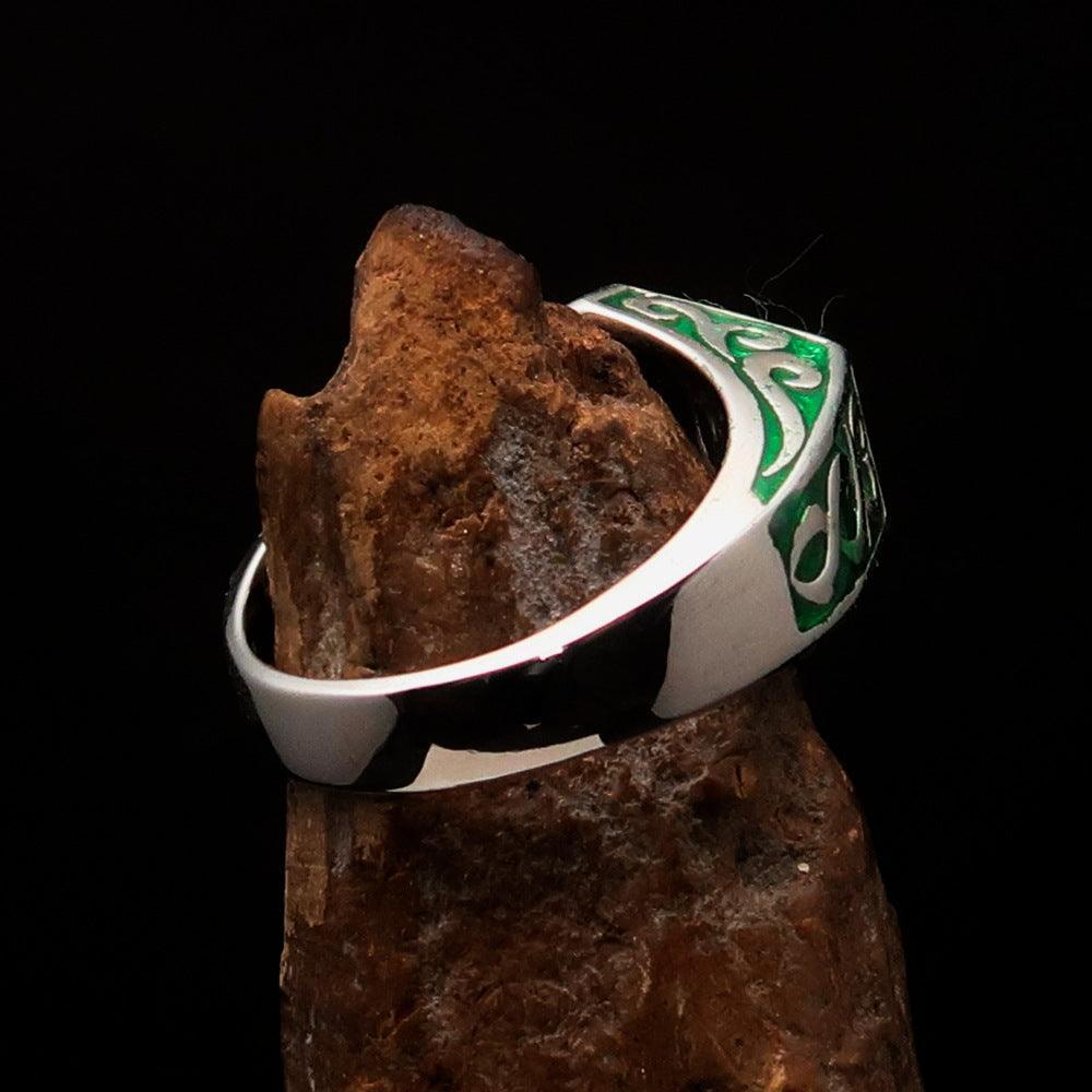 Excellent crafted Men's Medieval Ring green Oriental Crest Sterling Silver - BikeRing4u