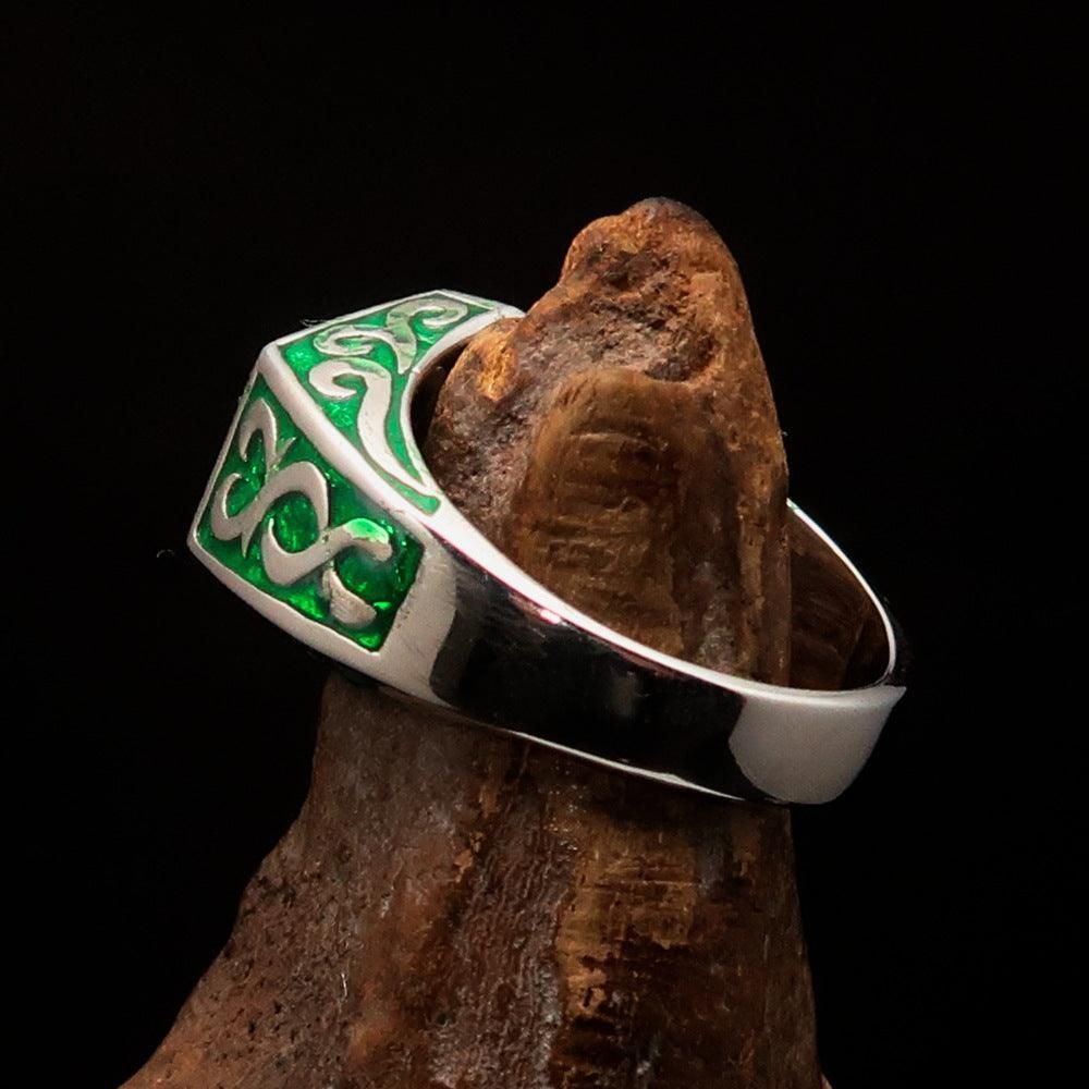 Excellent crafted Men's Medieval Ring green Oriental Crest Sterling Silver - BikeRing4u