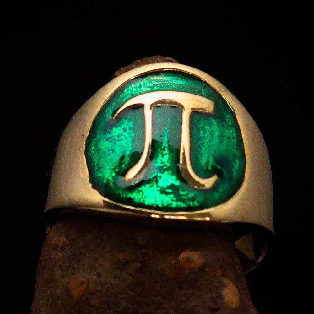 Pi Ring Solid Brass green Greek Letter Pi Men's Pinky Ring - Free Shipping ...