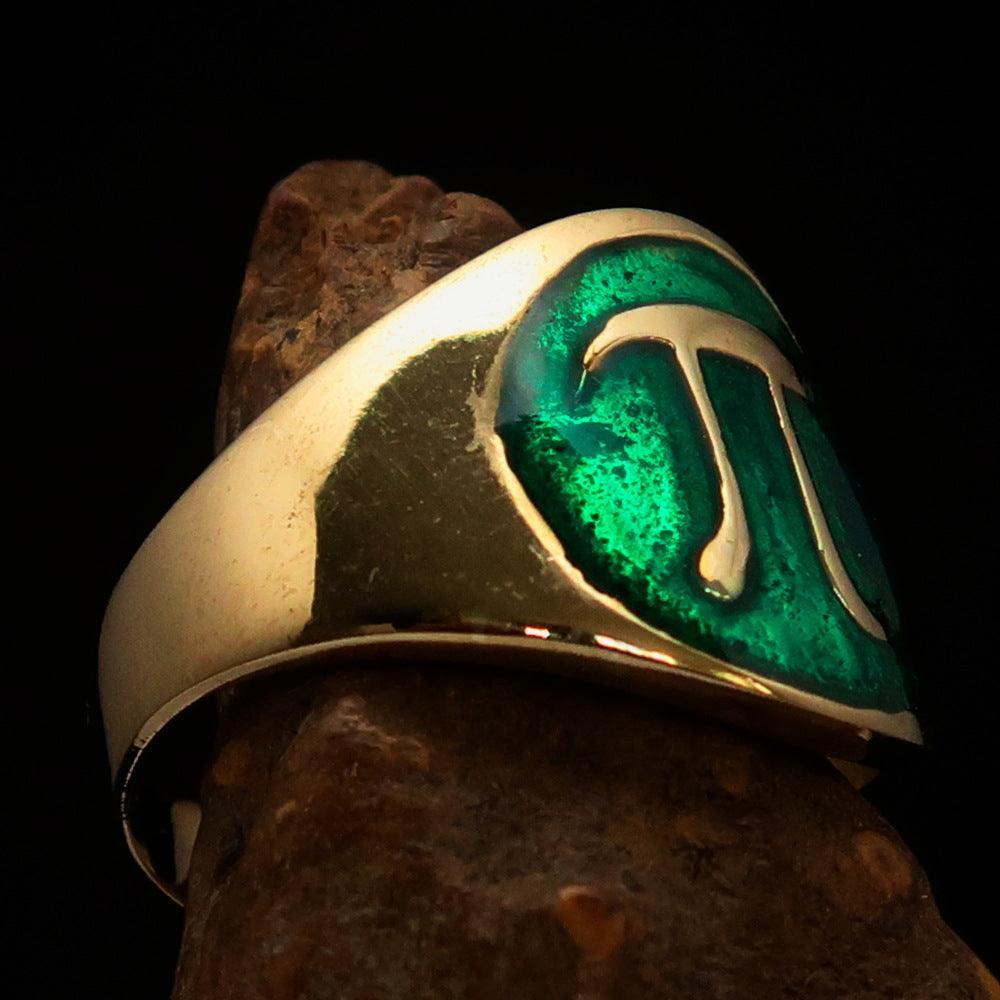 Pi Ring Solid Brass green Greek Letter Pi Men's Pinky Ring - Free Shipping ...