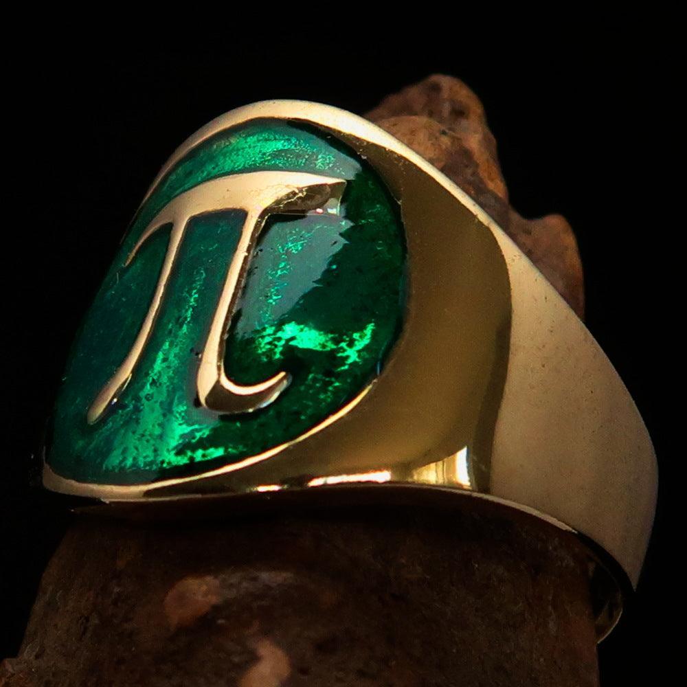 Excellent crafted Men's green Greek Letter PI Pinky Ring - Solid Brass - BikeRing4u