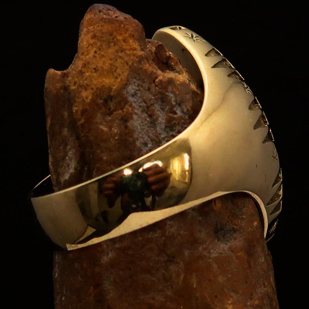 Ancient Christian Monogram Men's Cross Ring green Chi Rho XP - Solid Brass - BikeRing4u
