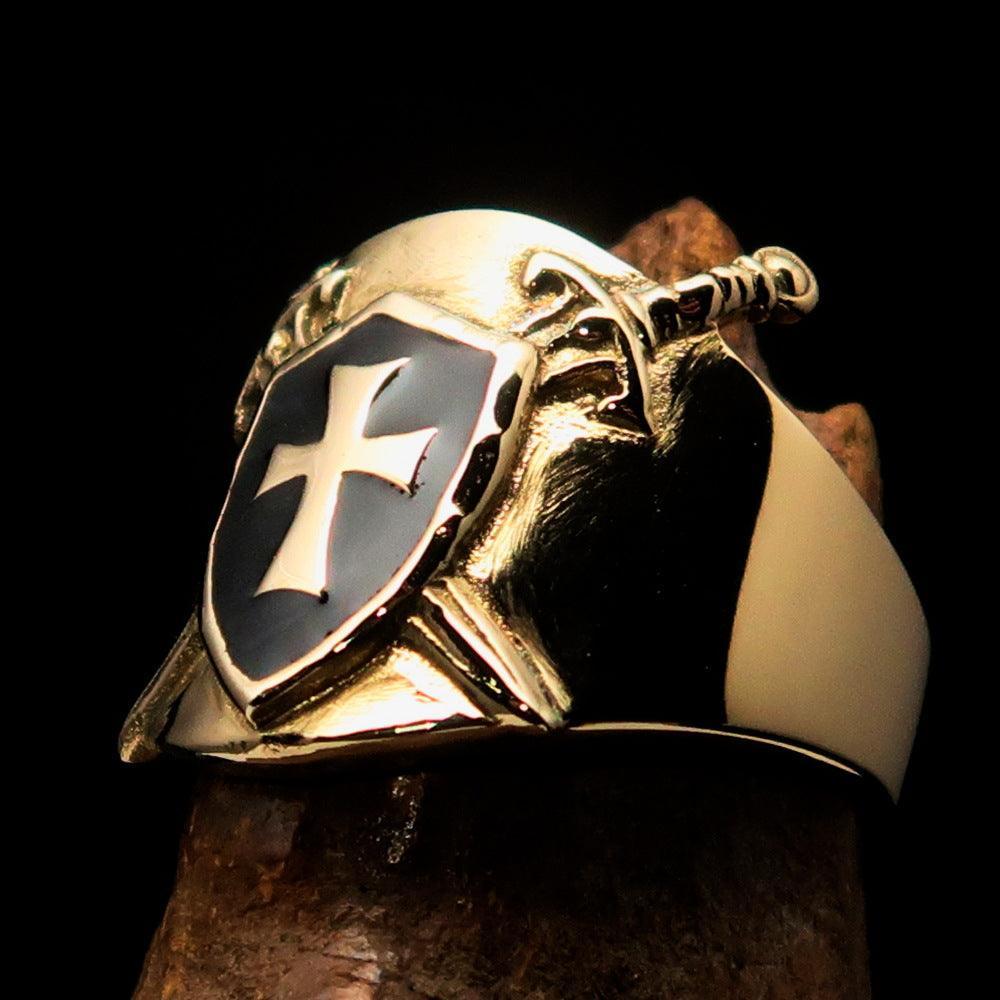Crossed Swords Men's Knights Templar black Cross Ring - solid Brass - BikeRing4u