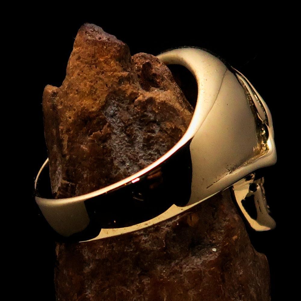Excellent crafted Men's black 1% Flaming Skull Outlaw Ring red CZ Eyes Enamel - Solid Brass - BikeRing4u