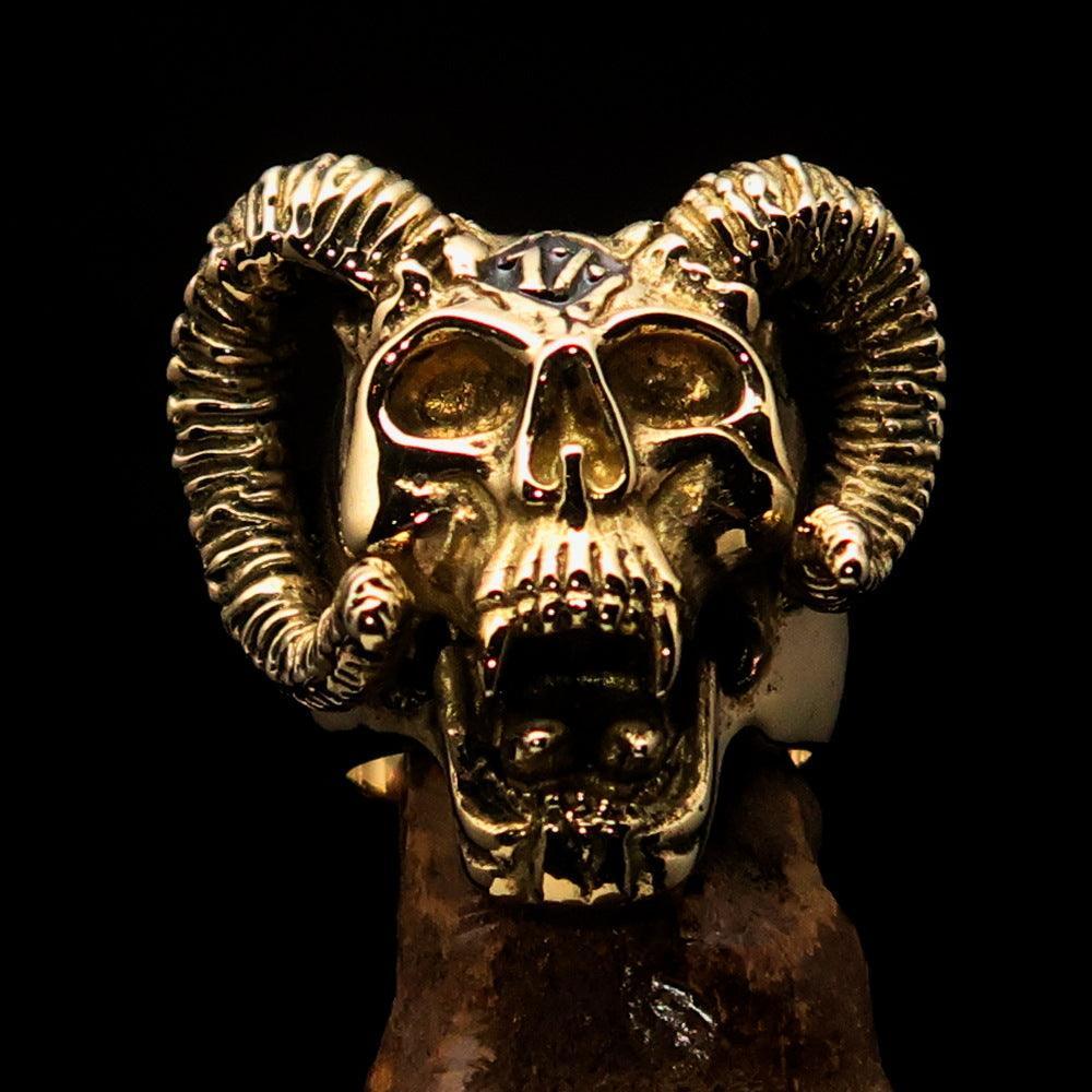 Excellent crafted Men's black 1% Ram Skull Outlaw Biker Ring - Solid Brass - BikeRing4u
