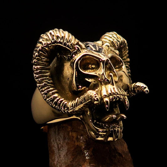 Excellent crafted Men's black 1% Ram Skull Outlaw Biker Ring - Solid Brass - BikeRing4u
