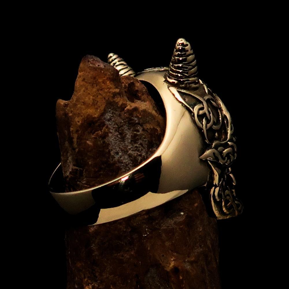 Excellent crafted Men's Brass Devil Biker Ring Celtic Runes Skull - BikeRing4u