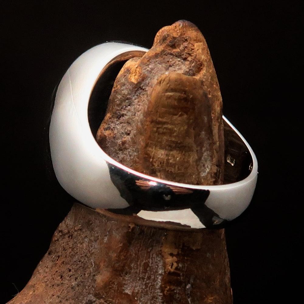 Nicely crafted Men's Outlaw Ring oval red 1% Percent Symbol - Sterling Silver - BikeRing4u