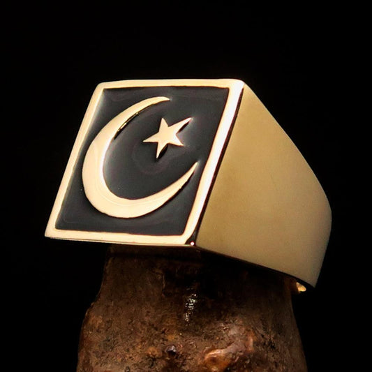Perfectly crafted Men's Ring Crescent Moon and Star Black - Solid Brass - BikeRing4u