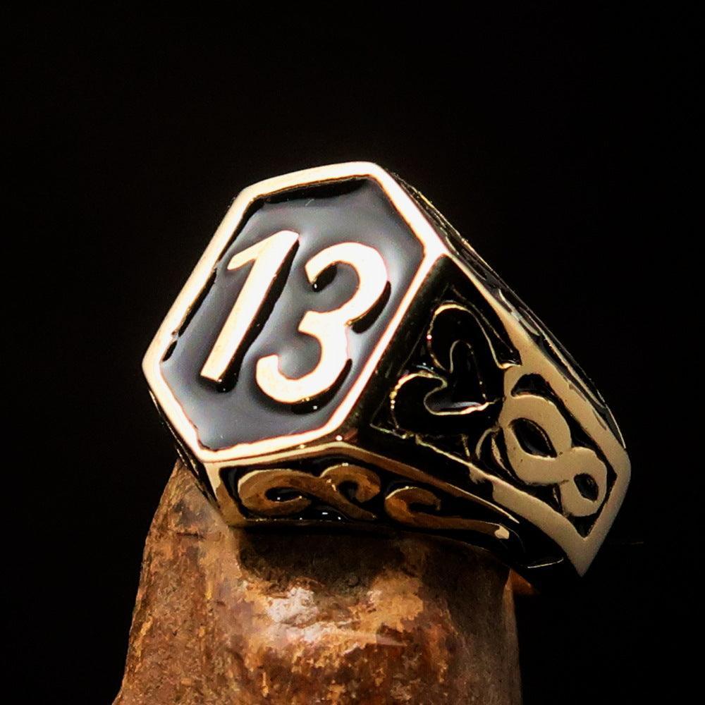Excellent crafted Men's Biker Ring Black Number 13 - Solid Brass - BikeRing4u