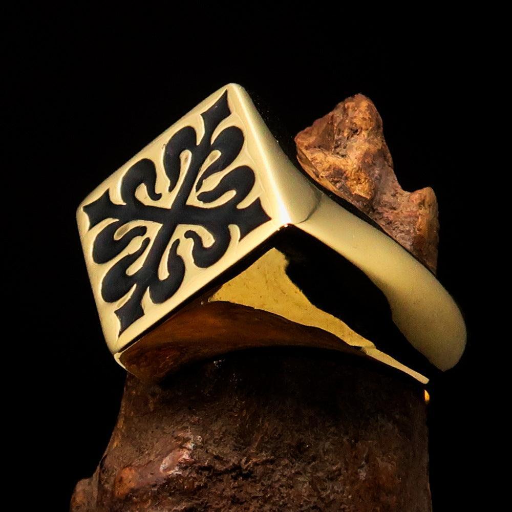 Excellent crafted Men's Black Fleur de Lis Cross Ring - solid Brass - BikeRing4u