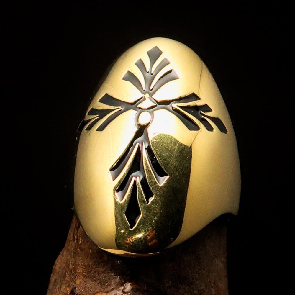 Perfectly crafted Men's Saint Lorenz Cross Ring black - Solid Brass - BikeRing4u