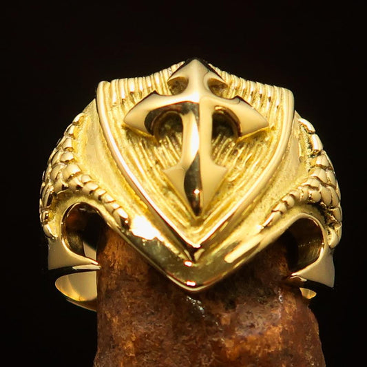 Nicely crafted Men's Knight Costume Brass Ring Templar Cross - BikeRing4u