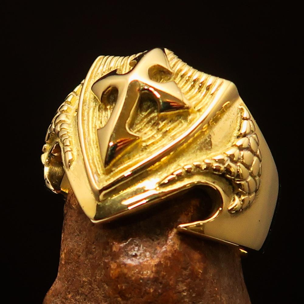 Nicely crafted Men's Knight Costume Brass Ring Templar Cross - BikeRing4u