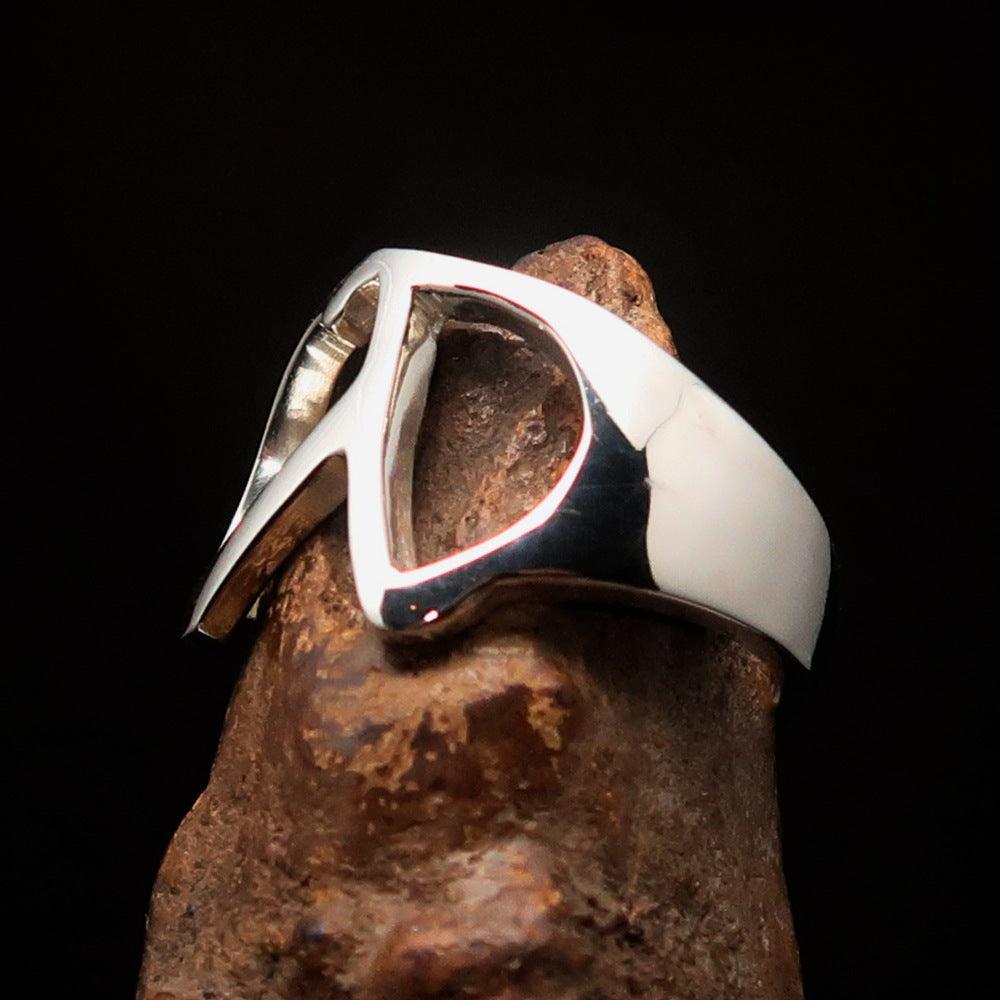 Men's Greek lower case Letter Initial Ring Lambda - Sterling Silver - BikeRing4u