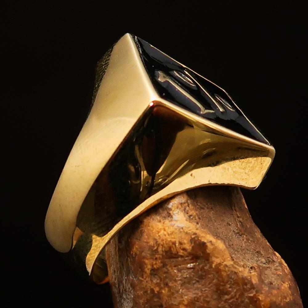 Men's Brass Biker Ring Diamond shaped 1% Percent Outlaw Symbol Black - BikeRing4u