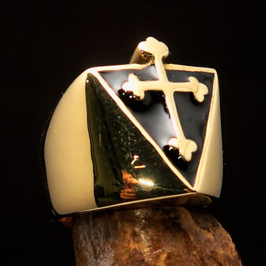 Excellent crafted Men's black Coptic Rose Cross Ring - Solid Brass - BikeRing4u