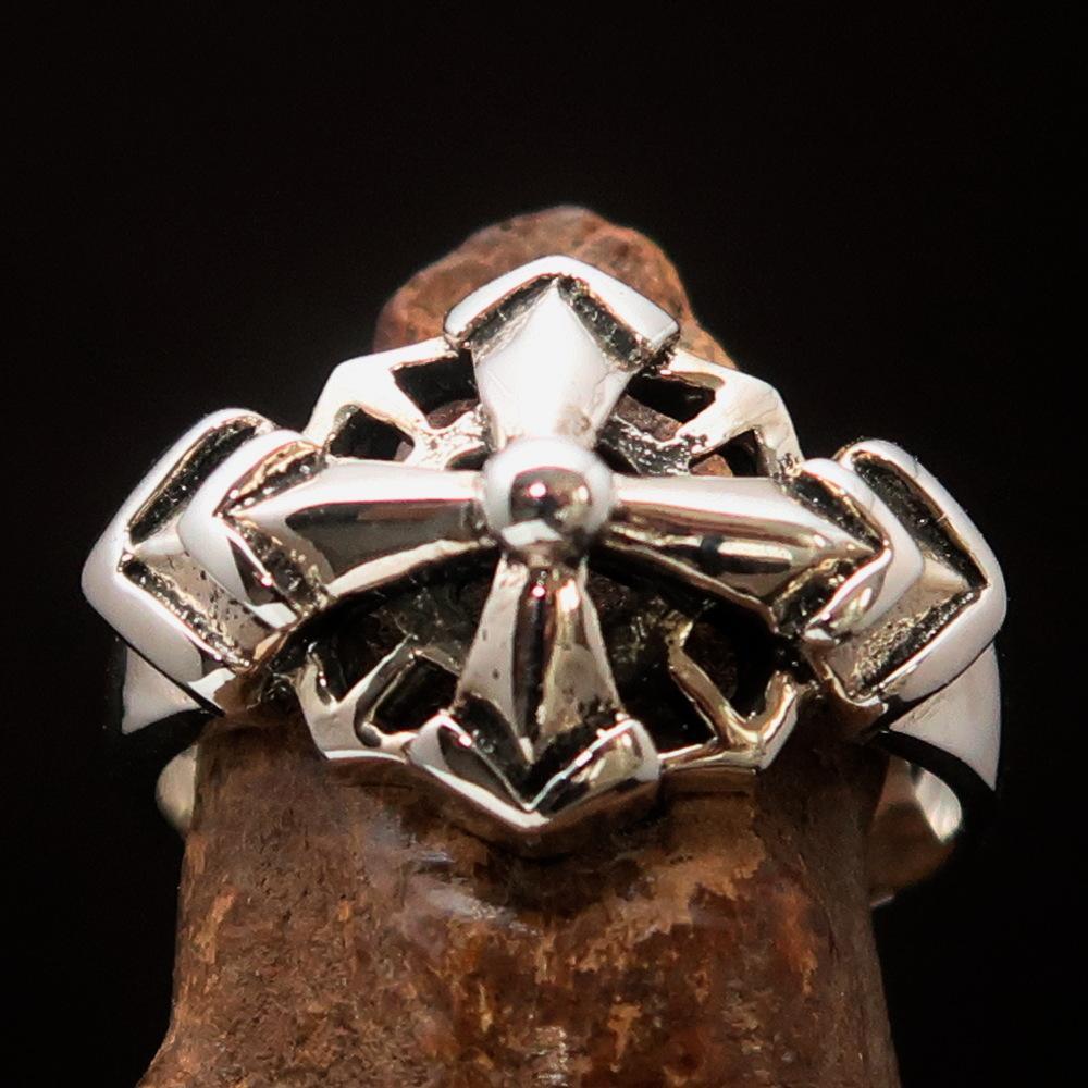 Mens Sterling Silver Ring Eight Arrows Mariners Cross - BikeRing4u