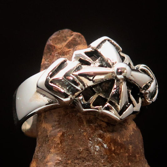 Mens Sterling Silver Ring Eight Arrows Mariners Cross - BikeRing4u