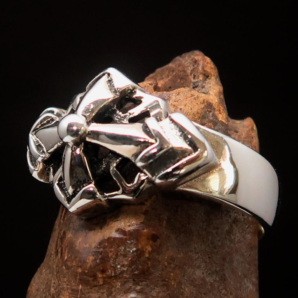 Mens Sterling Silver Ring Eight Arrows Mariners Cross - BikeRing4u