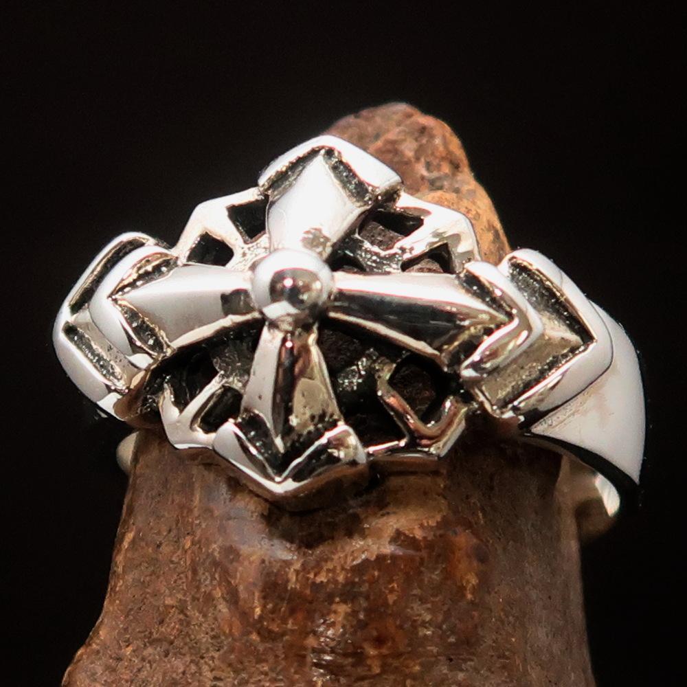 Mens Sterling Silver Ring Eight Arrows Mariners Cross - BikeRing4u